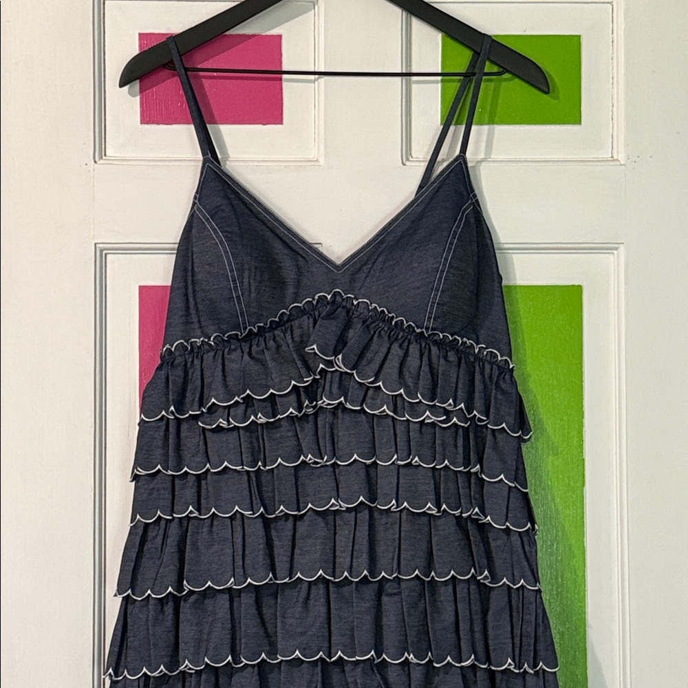 (Anthropologie) Geisha Designs Tiered Denim Dress - Picture 3 of 5